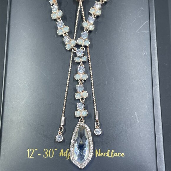 Cubic Zirconia Necklace Earring Set Adjustable Glam Sparkly Gift Holiday New - Picture 3 of 10